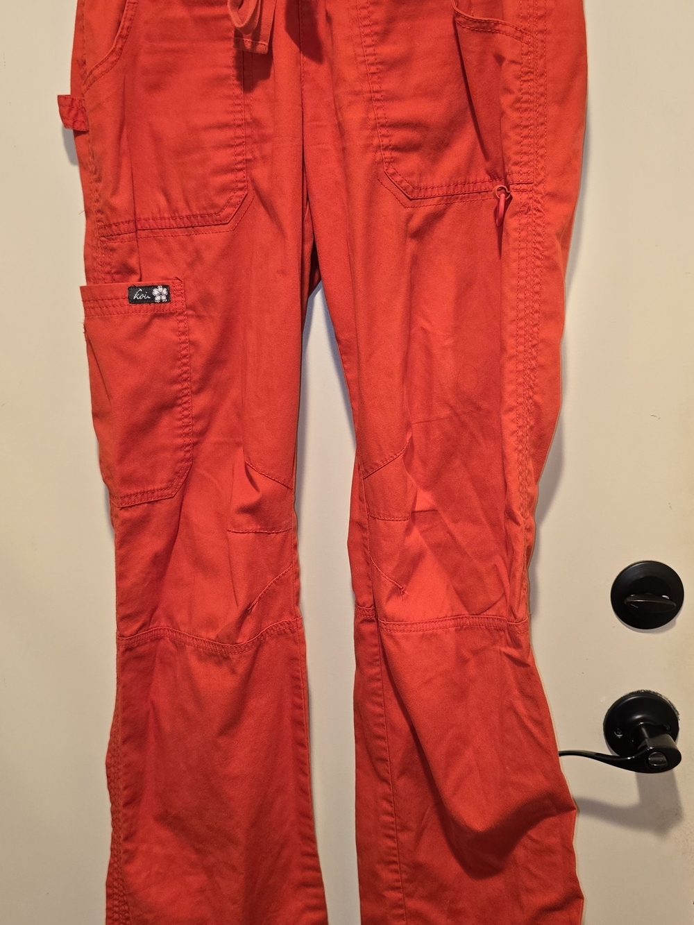 KOI Women's Bright Red/Orange Cargo Scrub Pants
